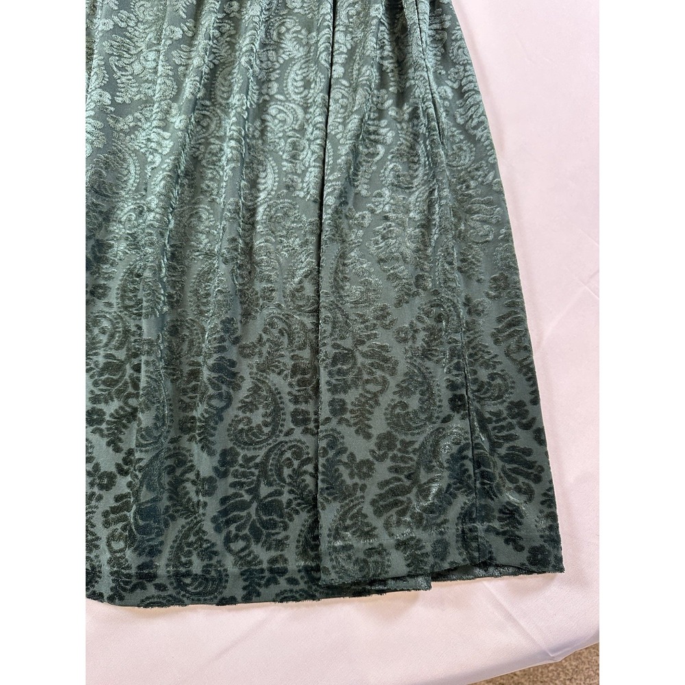 Vtg 90s Worthington Green Jacquard Dress Longsleeve Velvet Whimsigoth Fairy 22 - Picture 3 of 6